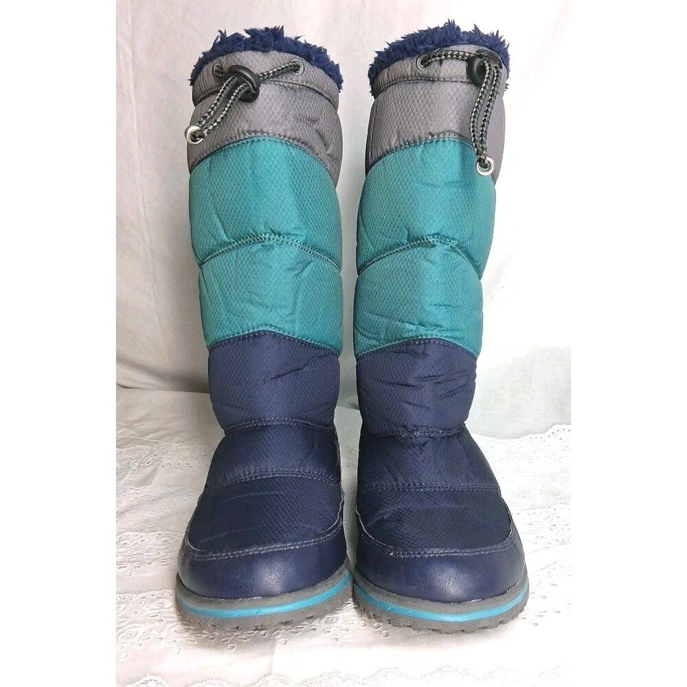 LL Bean Vintage Kids 5 Blue Colorblock Fur Lined Snow Boots Winter Warm